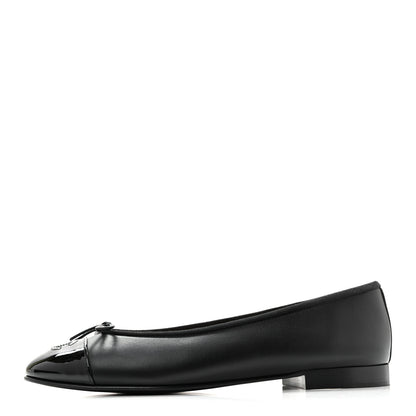 Chanel Lambskin Patent Cap Toe Ballerina Flats 39.5 Black 1 of 10