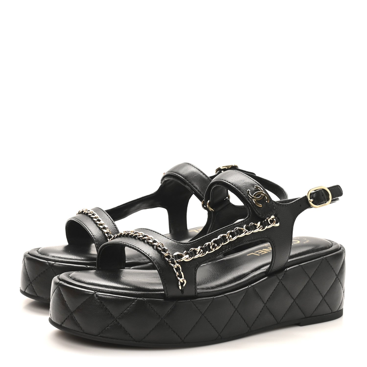 Chanel Lambskin Quilted Chain CC Platform Sandals 39.5 Black 4 of 9