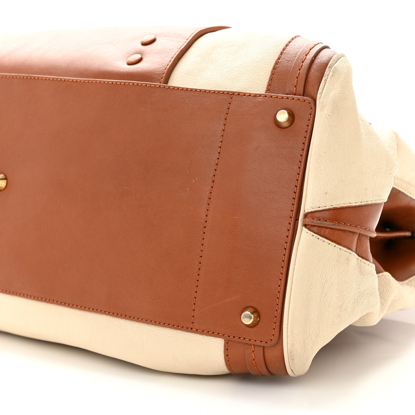 Calfskin Large Alice Satchel Husky White Tan