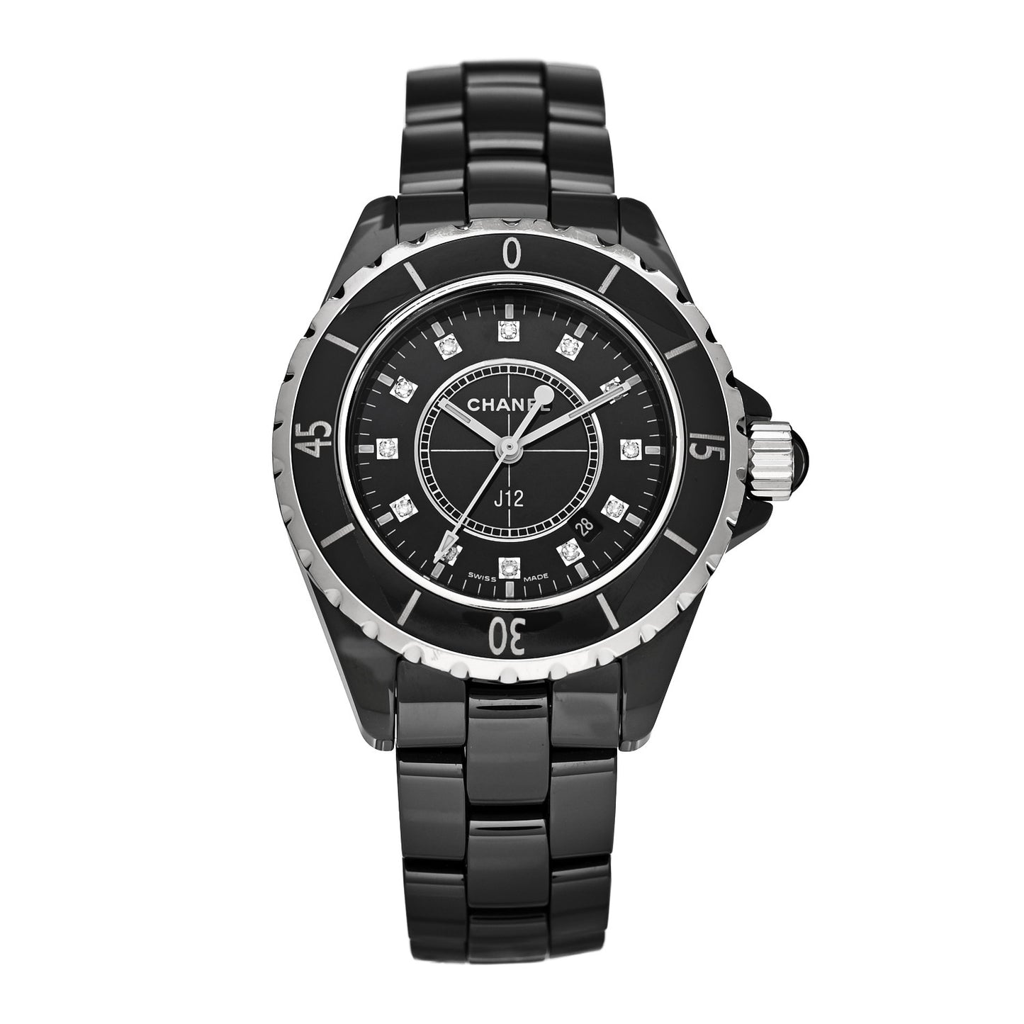 Stainless Steel Ceramic Diamond 33mm J12 Quartz Watch Black