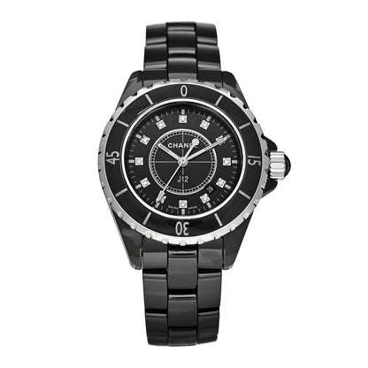 Chanel Stainless Steel Ceramic Diamond 33mm J12 Quartz Watch Black 1 of 4