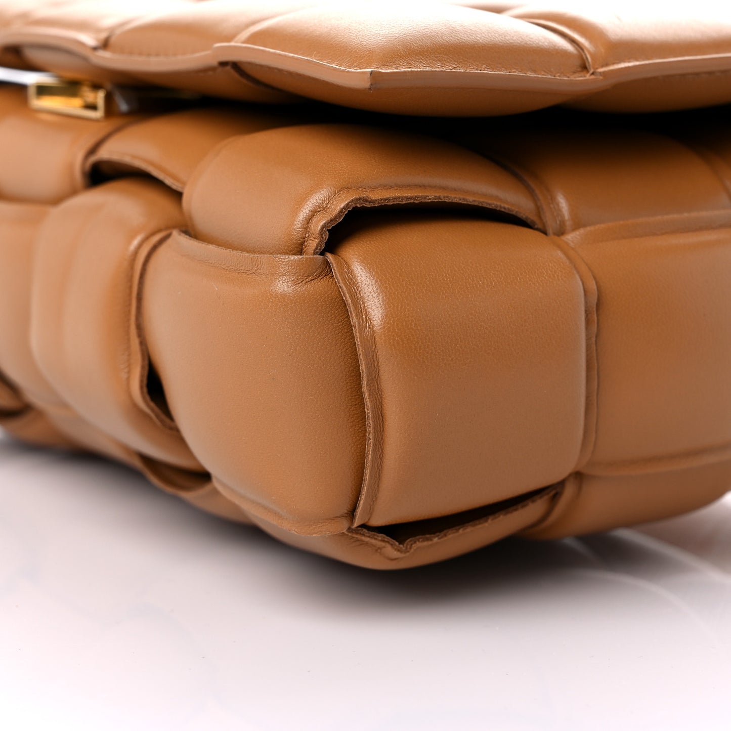 Nappa Maxi Intreccio Padded Cassette Crossbody Bag Caramel