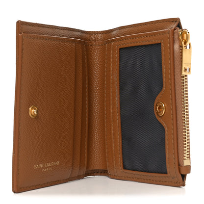 Saint Laurent Grain De Poudre Matelasse Chevron Monogram Zipped Card Case Natural Dark 5 of 8