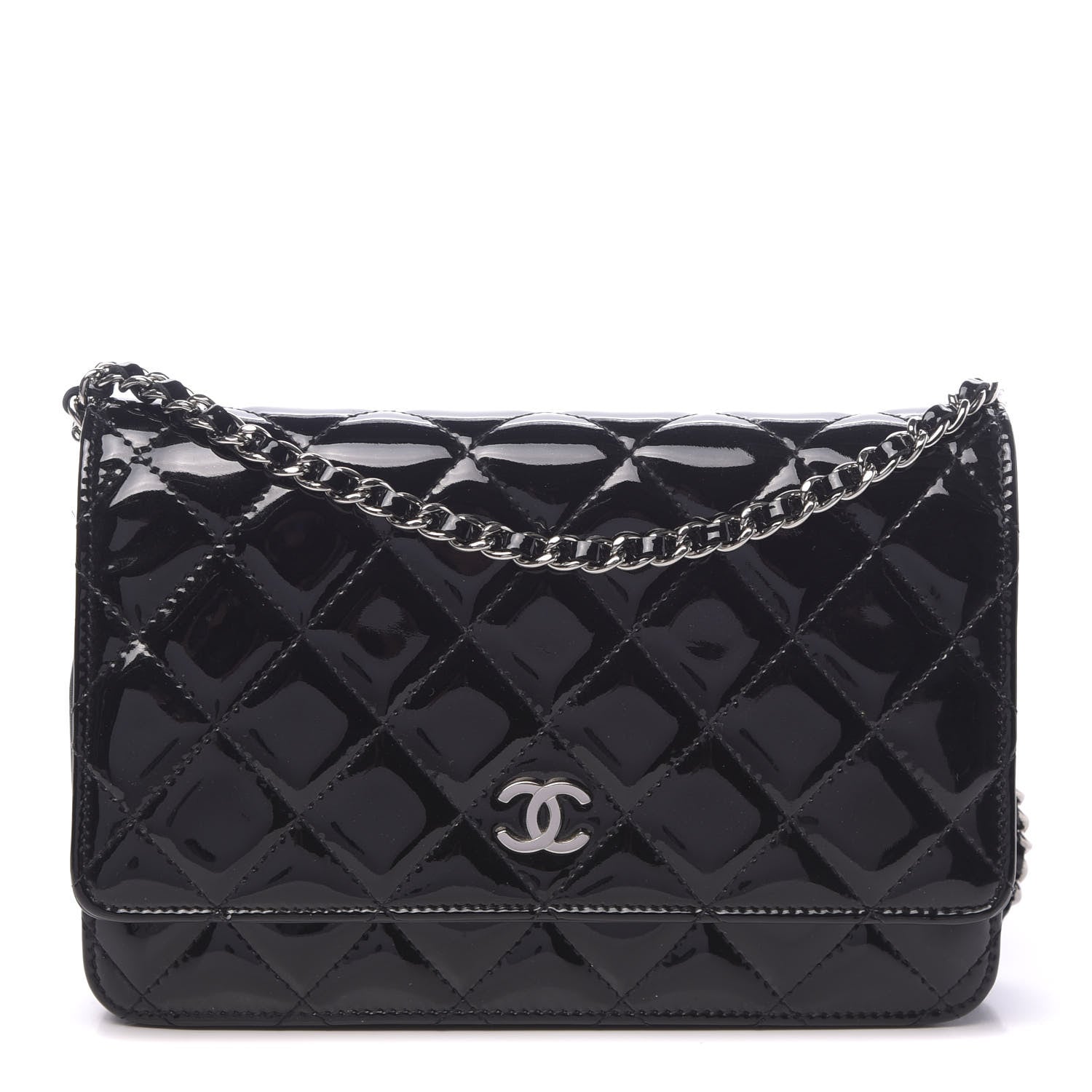 Chanel Patent Quilted Wallet On Chain WOC Black 1 of 12