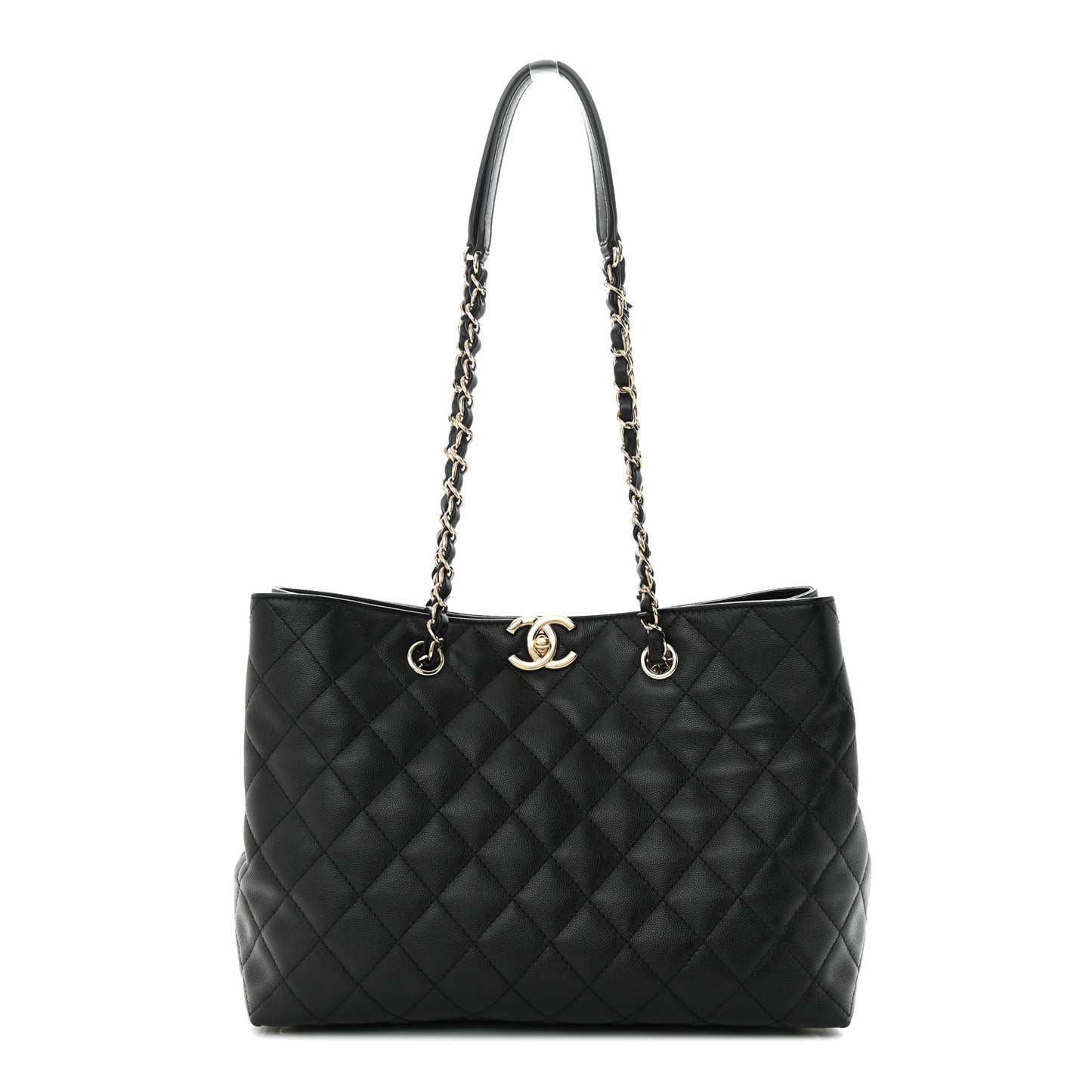 Caviar Quilted Small Shopping Tote Black