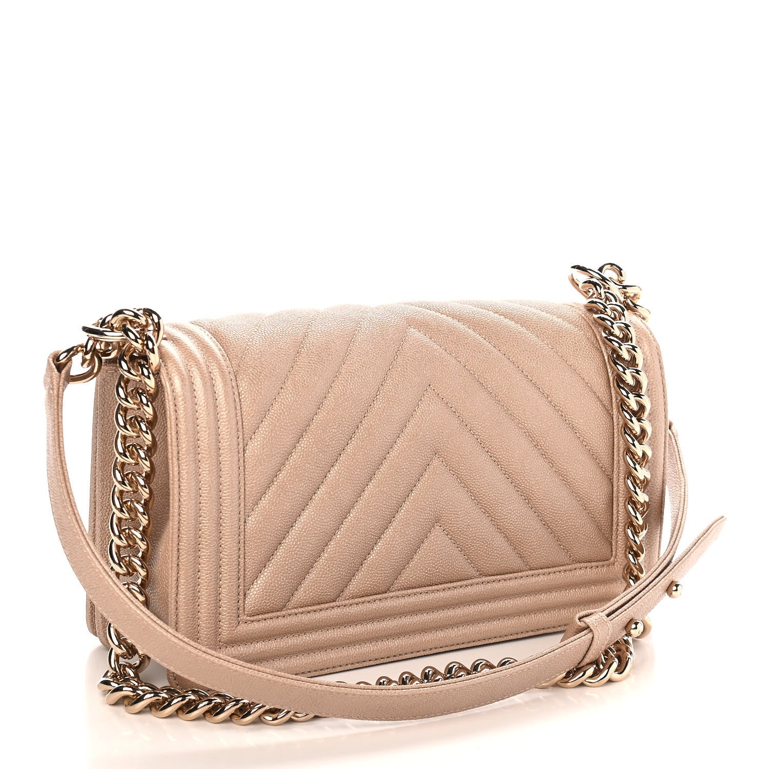 Chanel Metallic Caviar Chevron Quilted Medium Boy Flap Light Beige 3 of 9