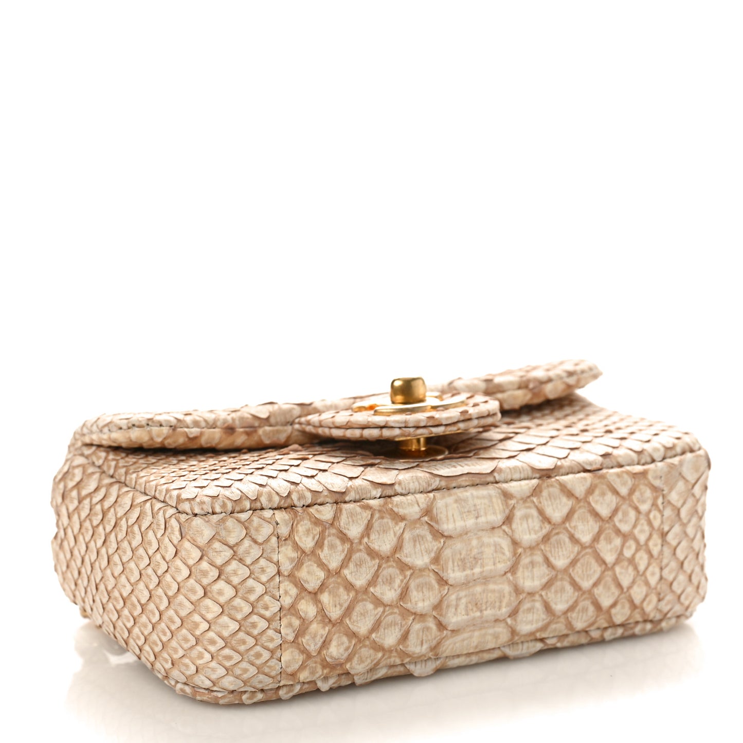 Snakeskin Extra Mini Rectangular Flap Beige