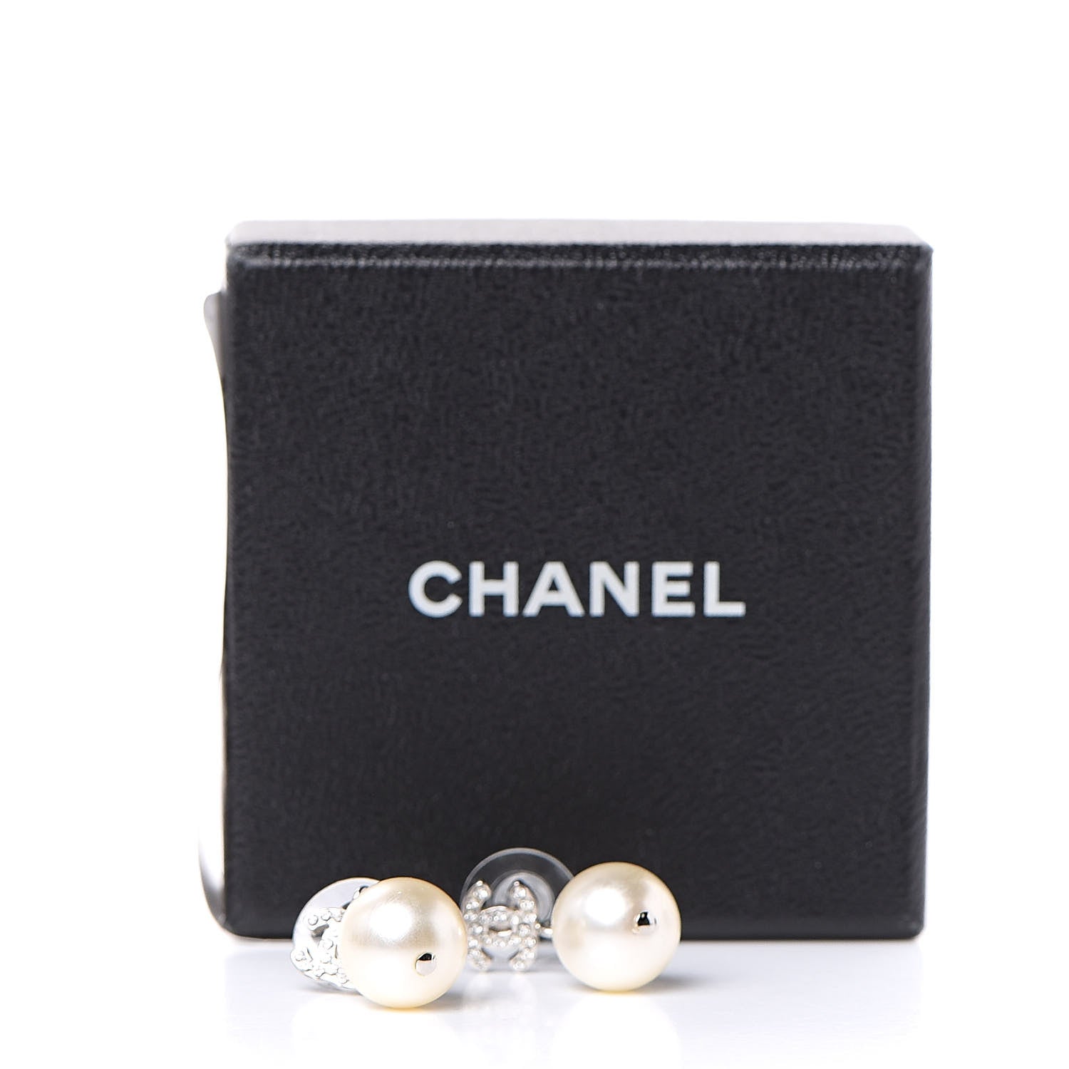 Chanel Crystal Pearl CC Drop Earrings Silver Pearly White 5 of 5