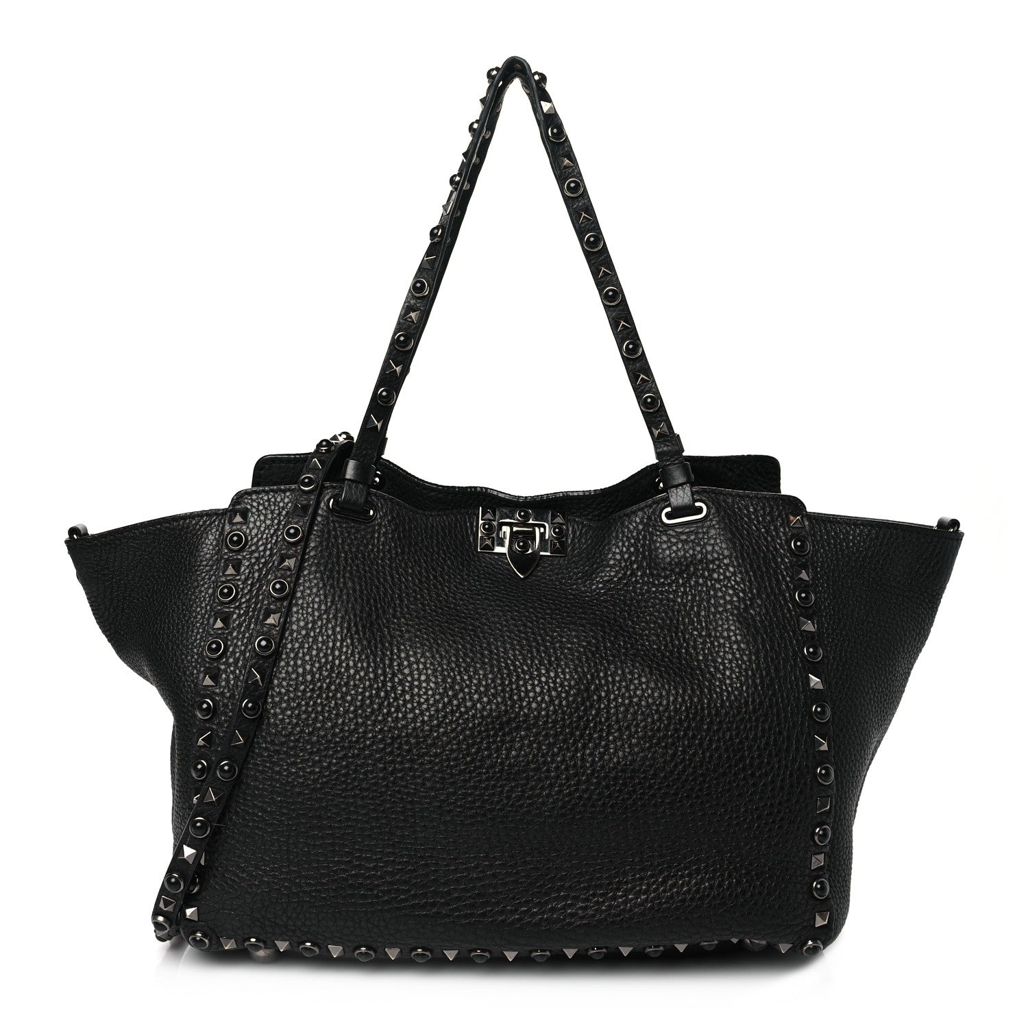 Valentino Garavani Grained Calfskin Onyx Medium Rockstud Rolling Tote Black 1 of 12