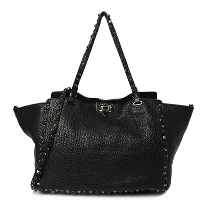 Valentino Garavani Grained Calfskin Onyx Medium Rockstud Rolling Tote Black 1 of 12
