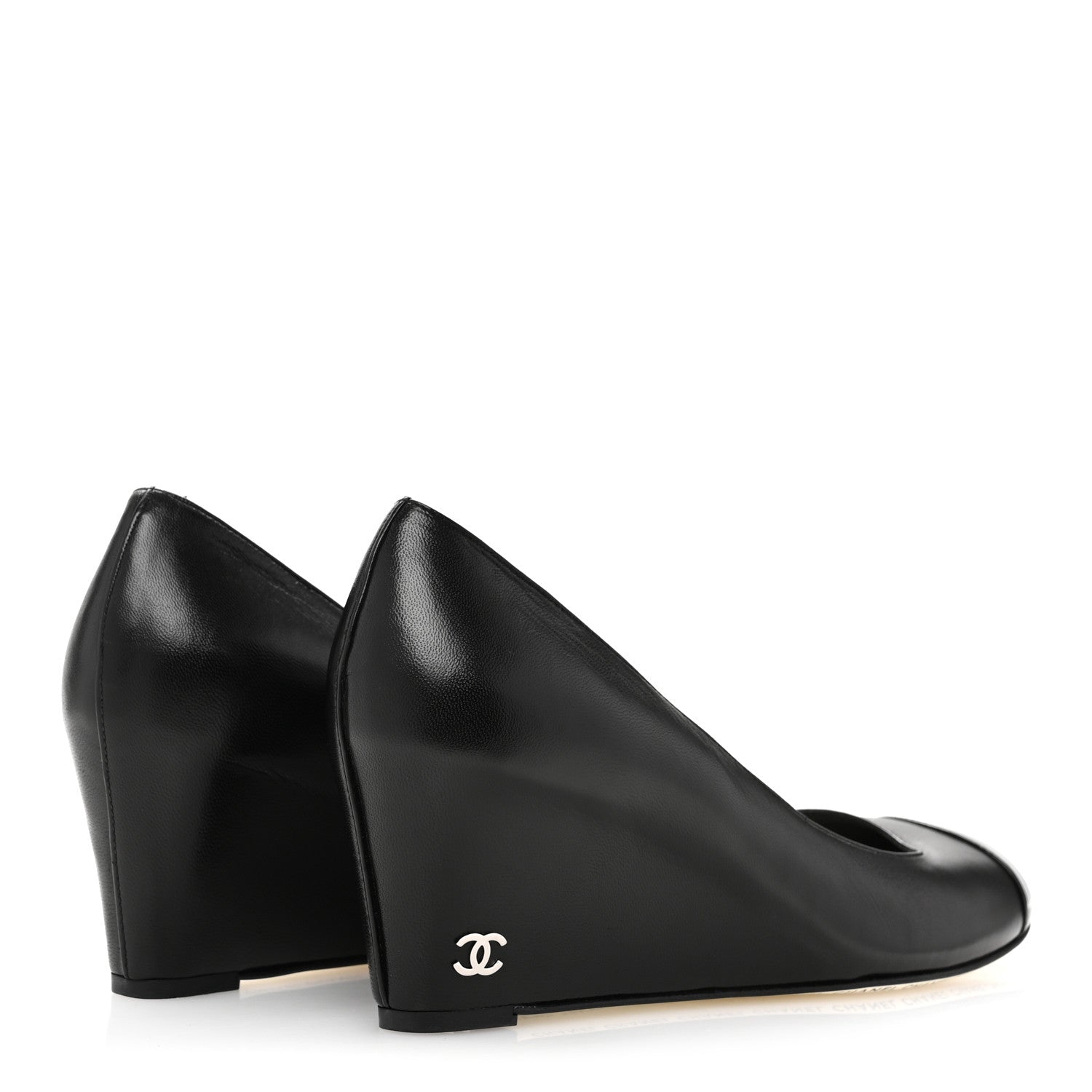 Chanel Lambskin Patent Cap Toe Wedges 40 Black 5 of 11