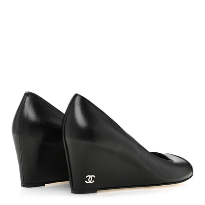 Chanel Lambskin Patent Cap Toe Wedges 40 Black 5 of 11