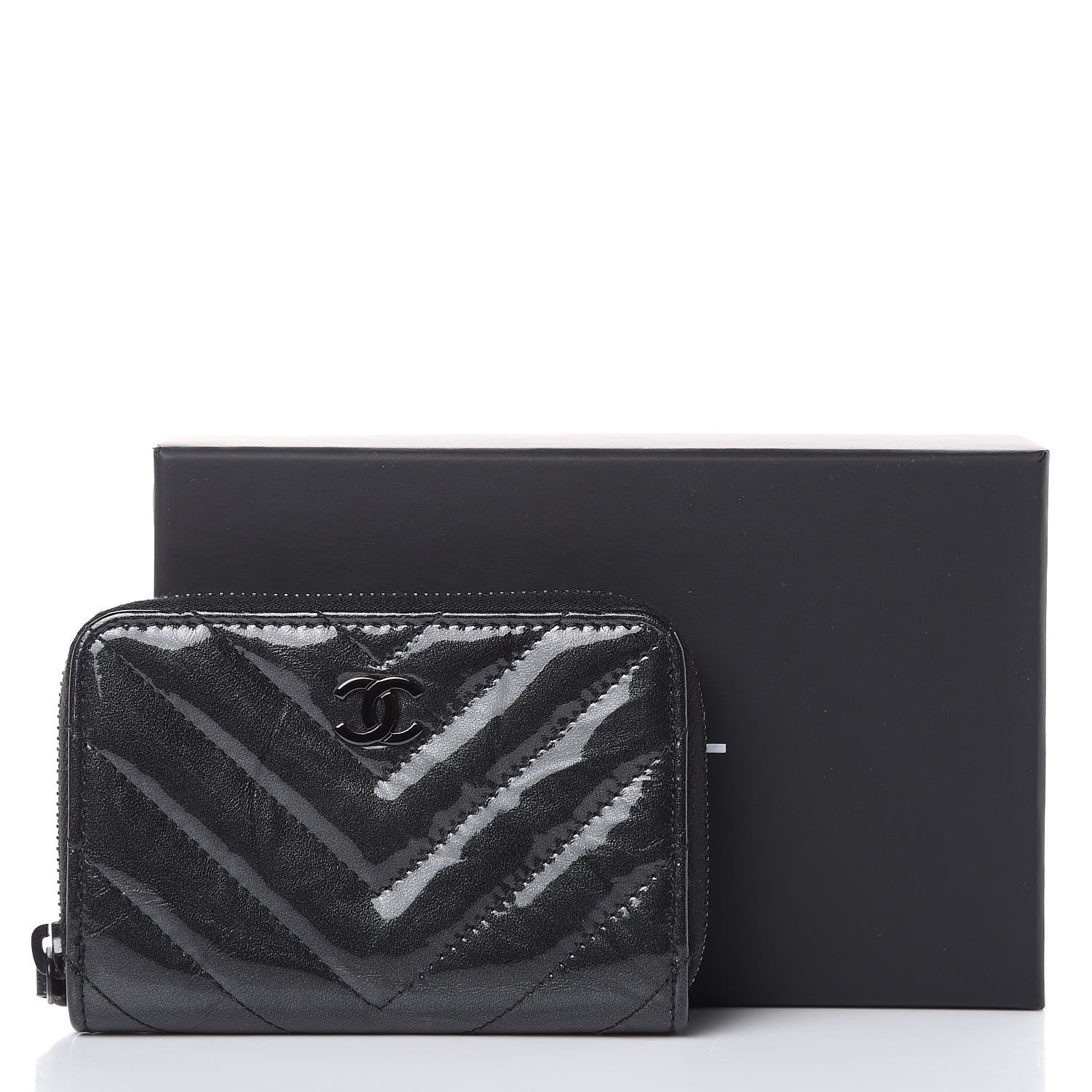 Chanel Patent Metallic Crumpled Calfskin Chevron Quilted Coin Purse So Black 8 of 8