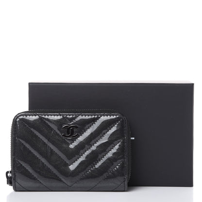 Chanel Patent Metallic Crumpled Calfskin Chevron Quilted Coin Purse So Black 8 of 8