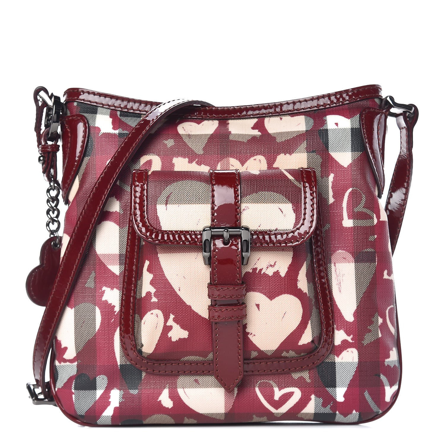 Burberry Nova Check Heart Crossbody Clutch Bag Berry Red 1 of 15