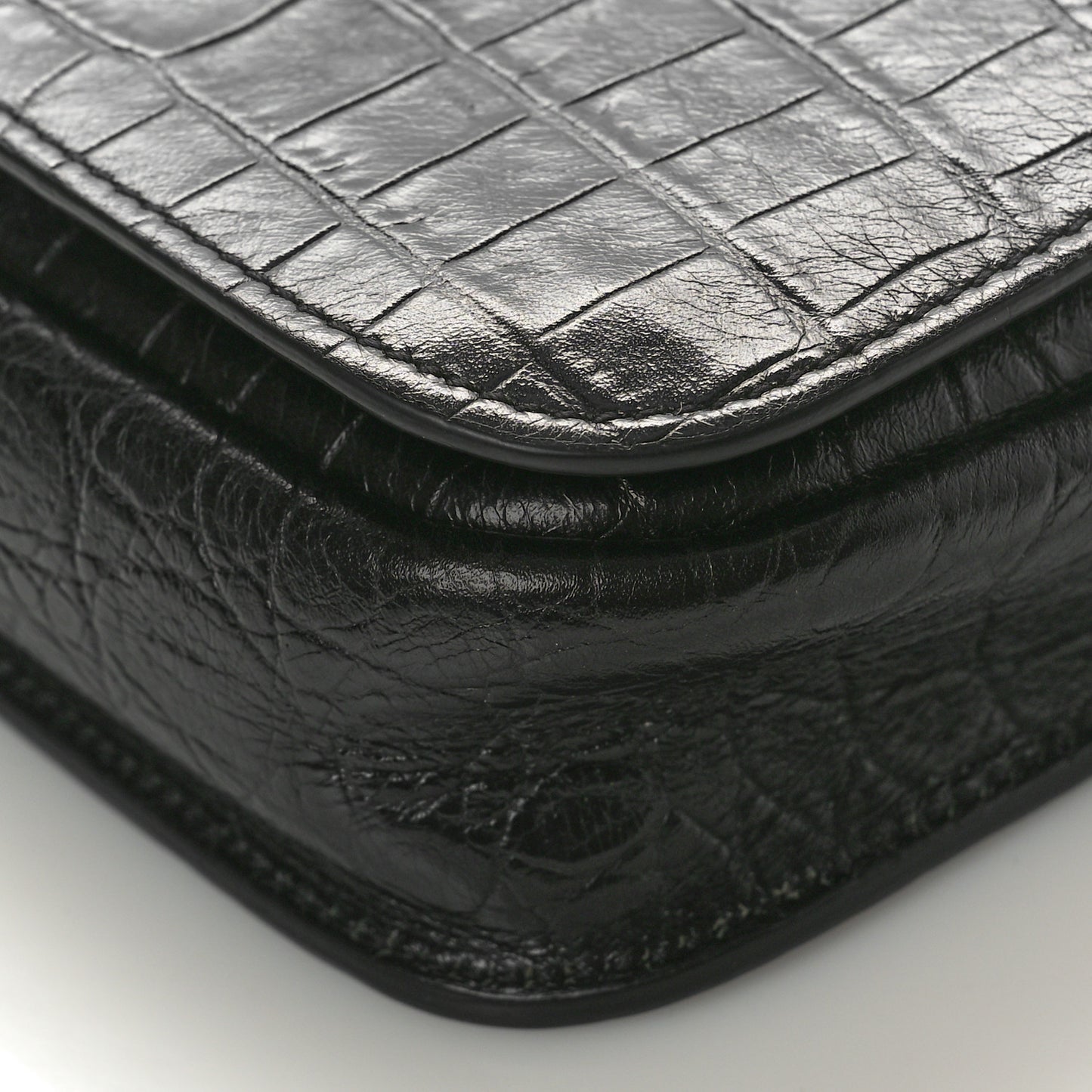 Crocodile Embossed Toy Charlotte Messenger Bag Black