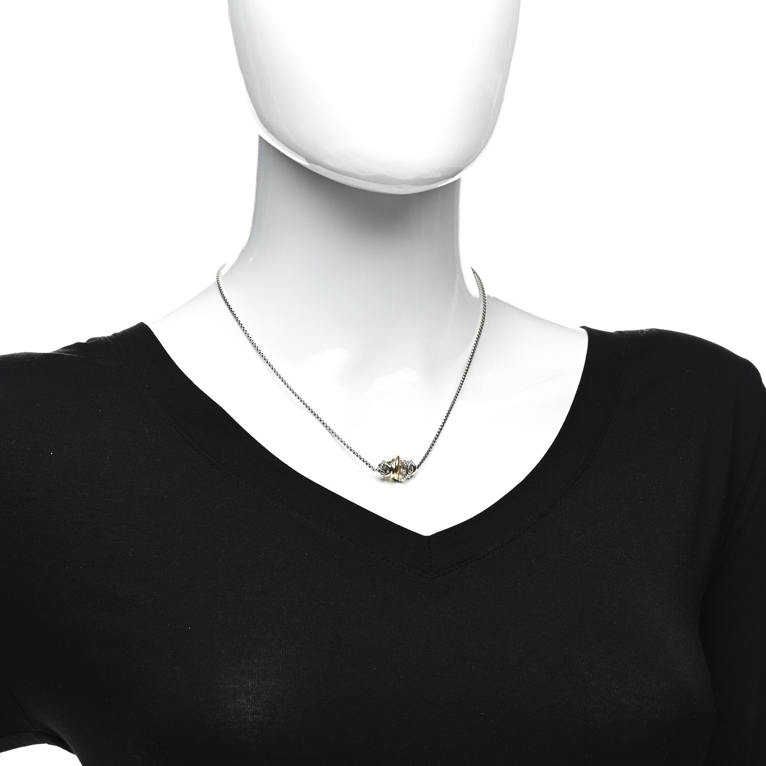 David Yurman Sterling Silver 18K Yellow Gold Crossover Single Station Pendant Necklace 2 of 4