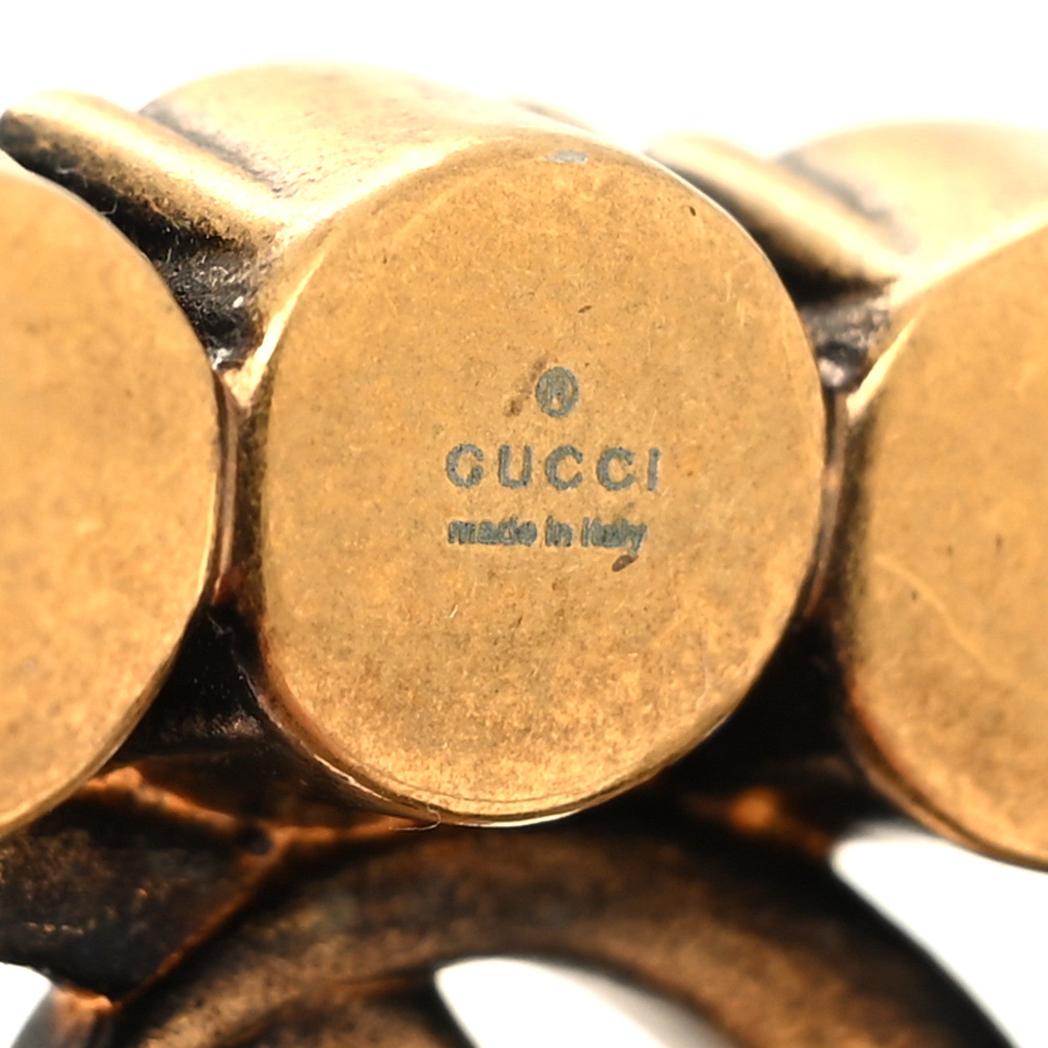 Gucci Metal Crystal Double G Brooch Aged Gold 3 of 3