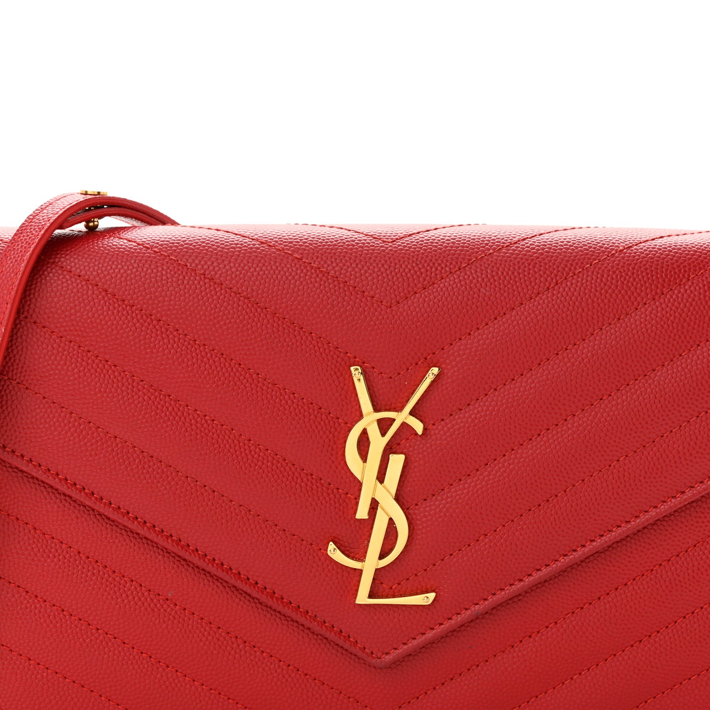Grain De Poudre Matelasse Chevron Monogram Chain Wallet Red