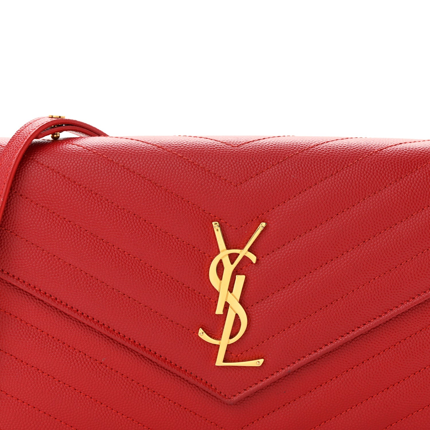 Saint Laurent Grain De Poudre Matelasse Chevron Monogram Chain Wallet Red 8 of 11