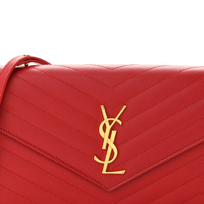 Saint Laurent Grain De Poudre Matelasse Chevron Monogram Chain Wallet Red 8 of 11