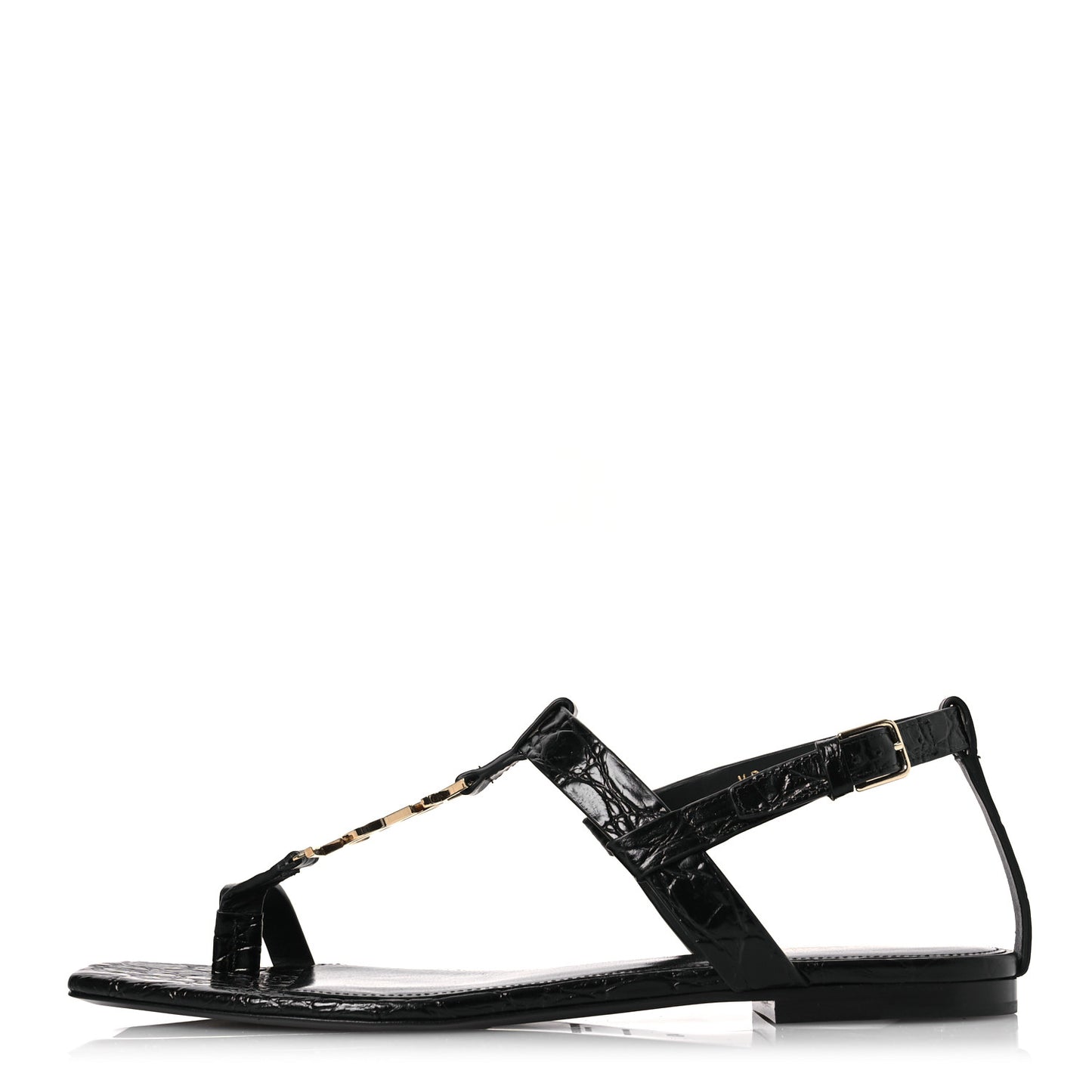 Calfskin Crocodile Embossed Cassandra Monogram Sandals 40 Black