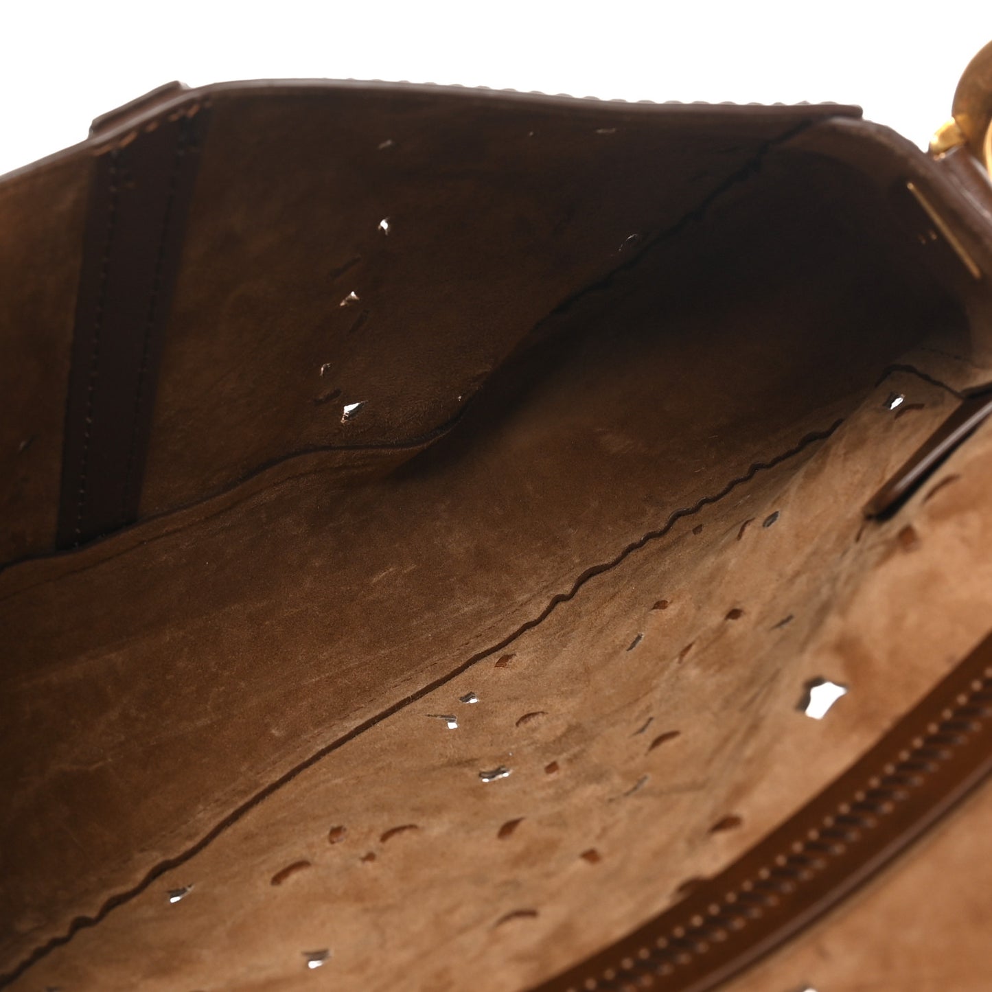 Calfskin Painted Laser Cut Saddle Bag With Strap Brown Multicolor