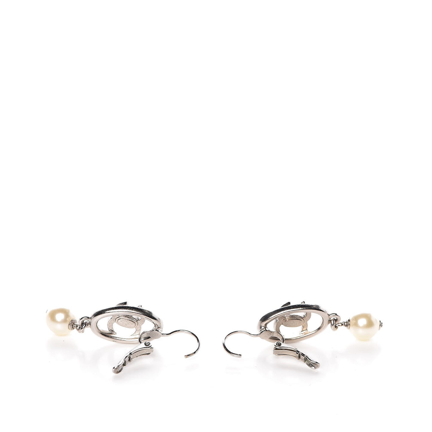 Crystal Pearl CC Drop Earrings Silver