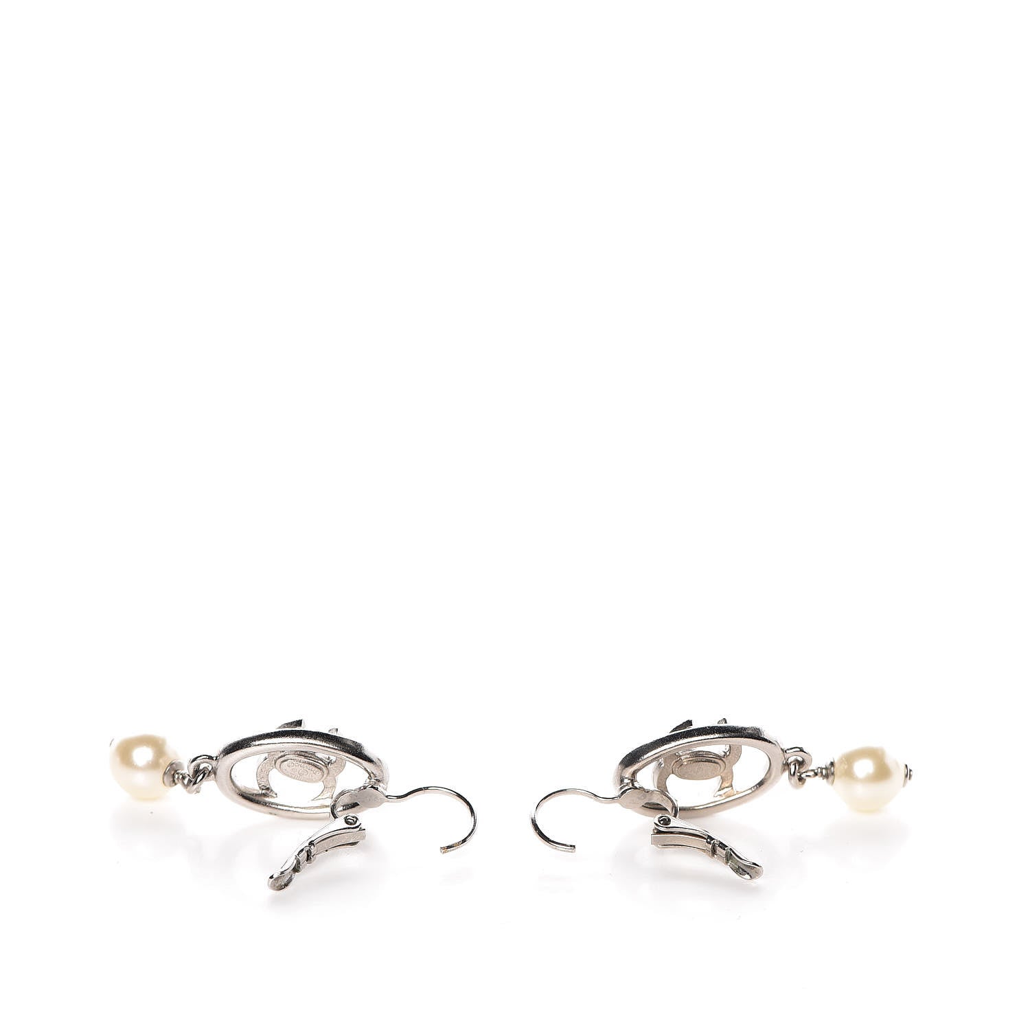 Chanel Crystal Pearl CC Drop Earrings Silver 3 of 5