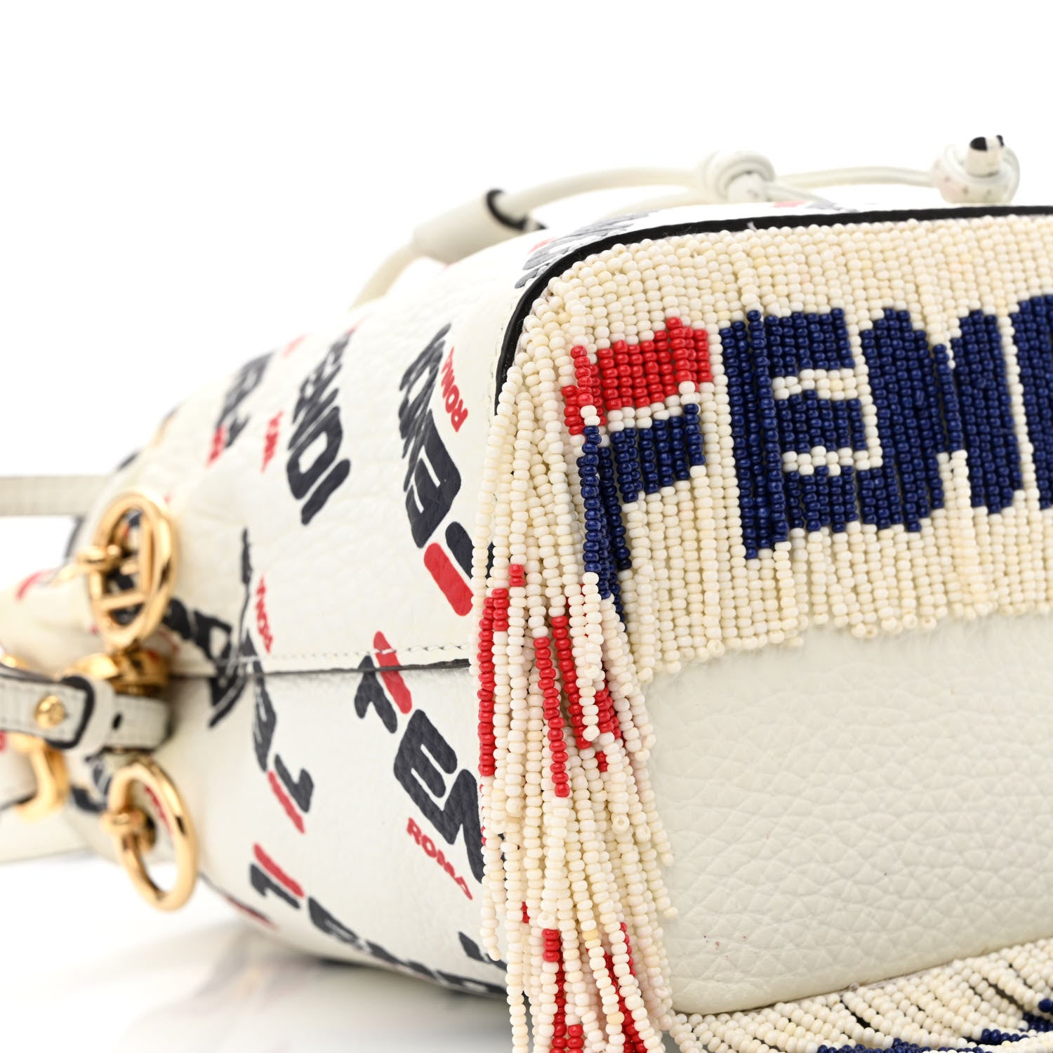 Fendi X FILA Calfskin F is Fendi Mania Fringe Mini Mon Tresor Bucket Bag White 9 of 13