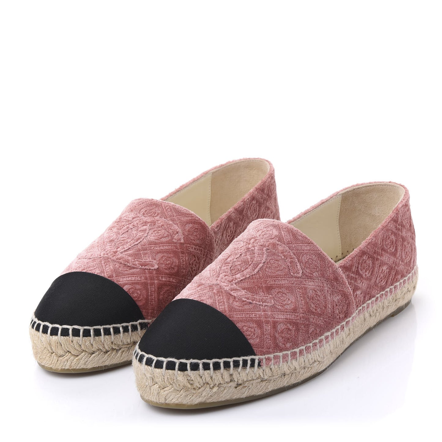 Velvet Grosgrain Quilted Camellia CC Espadrilles 39 Pink Black