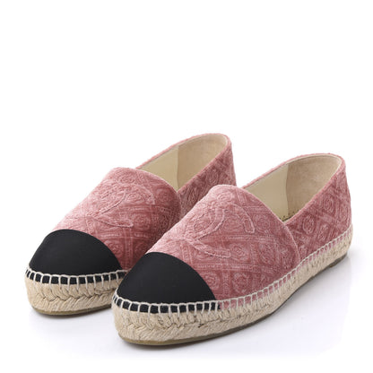 Chanel Velvet Grosgrain Quilted Camellia CC Espadrilles 39 Pink Black 3 of 9