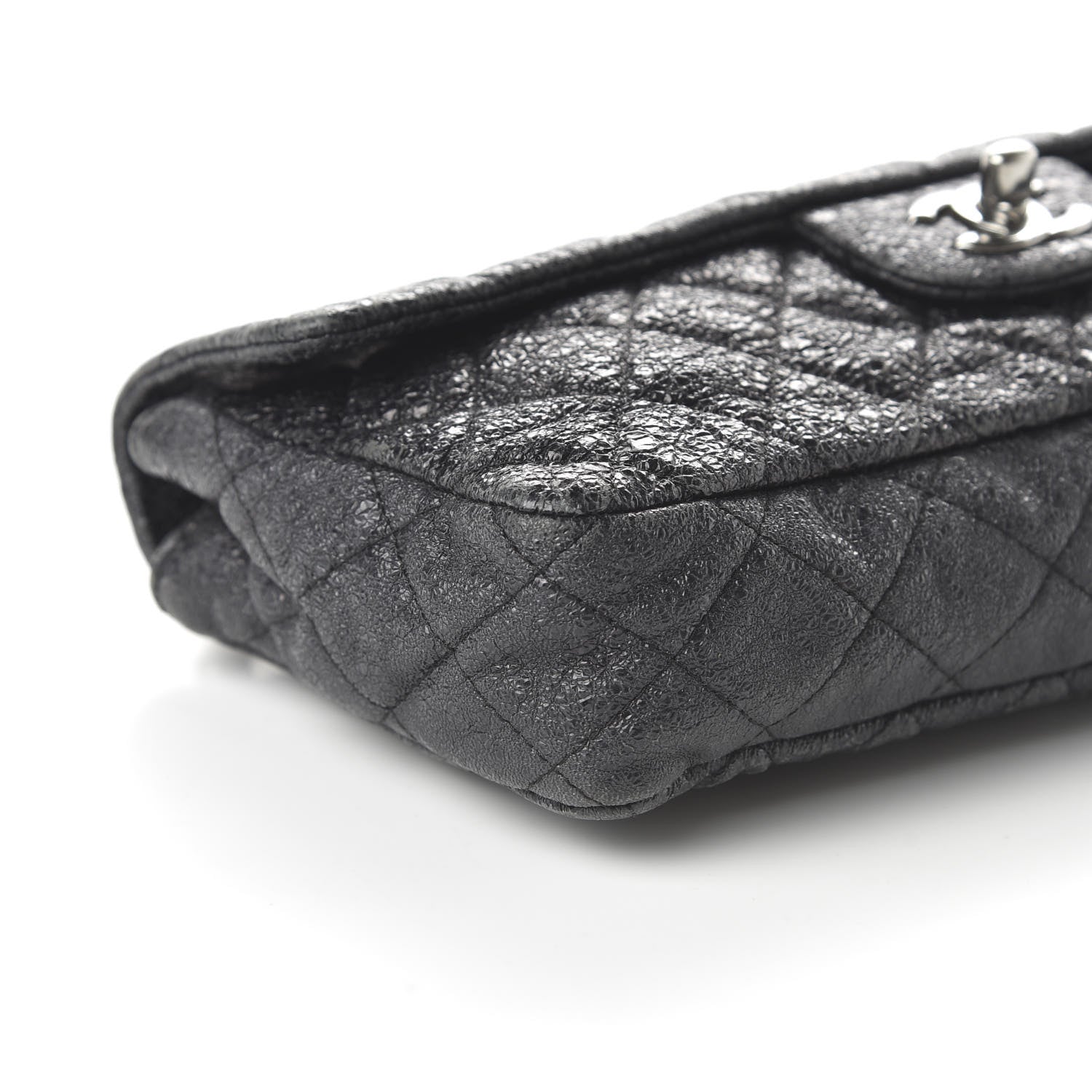 Chanel Crackled Calfskin Quilted East West Flap Black 6 of 10