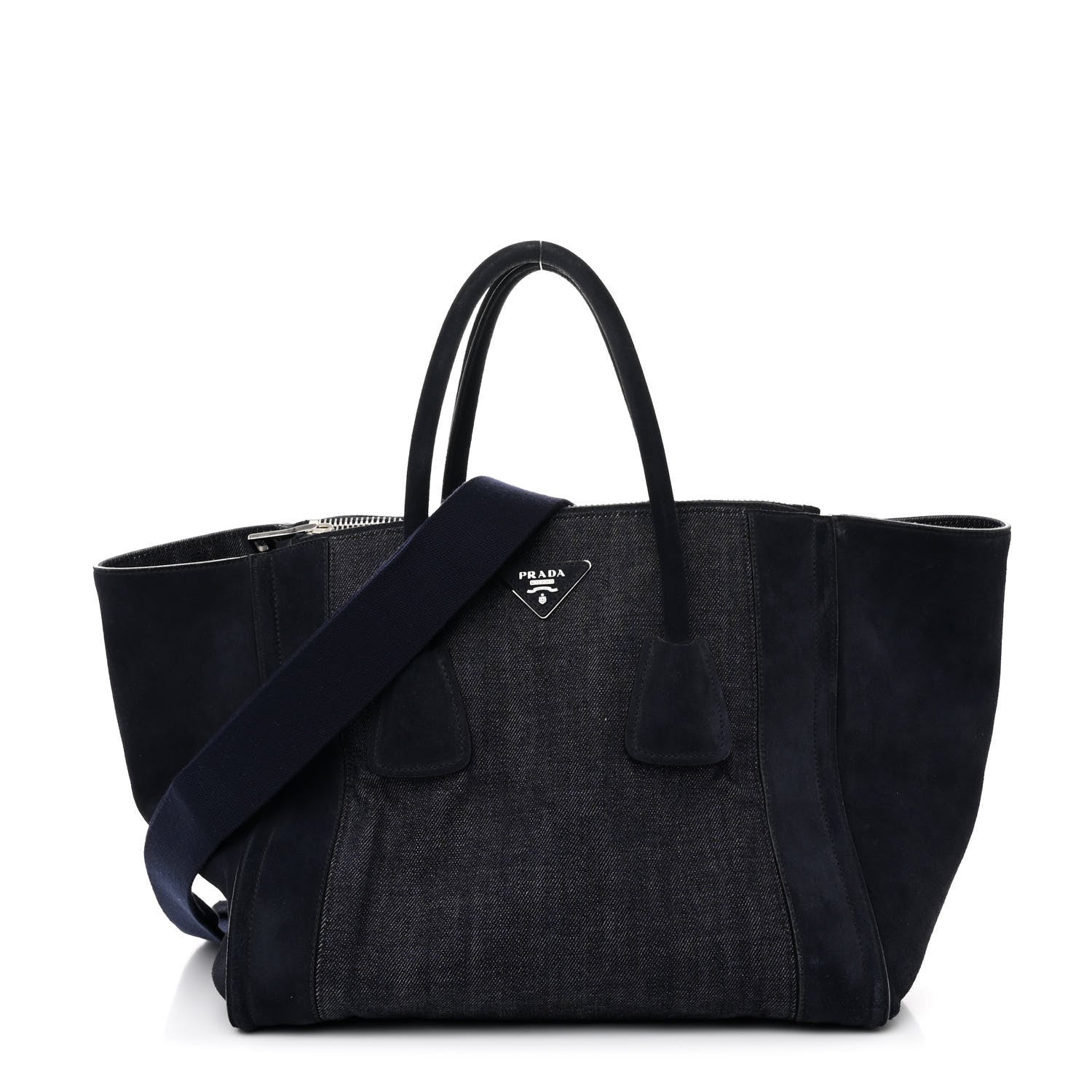 Prada Denim Suede Scamosciato Twin Pocket Tote Bleu 1 of 12