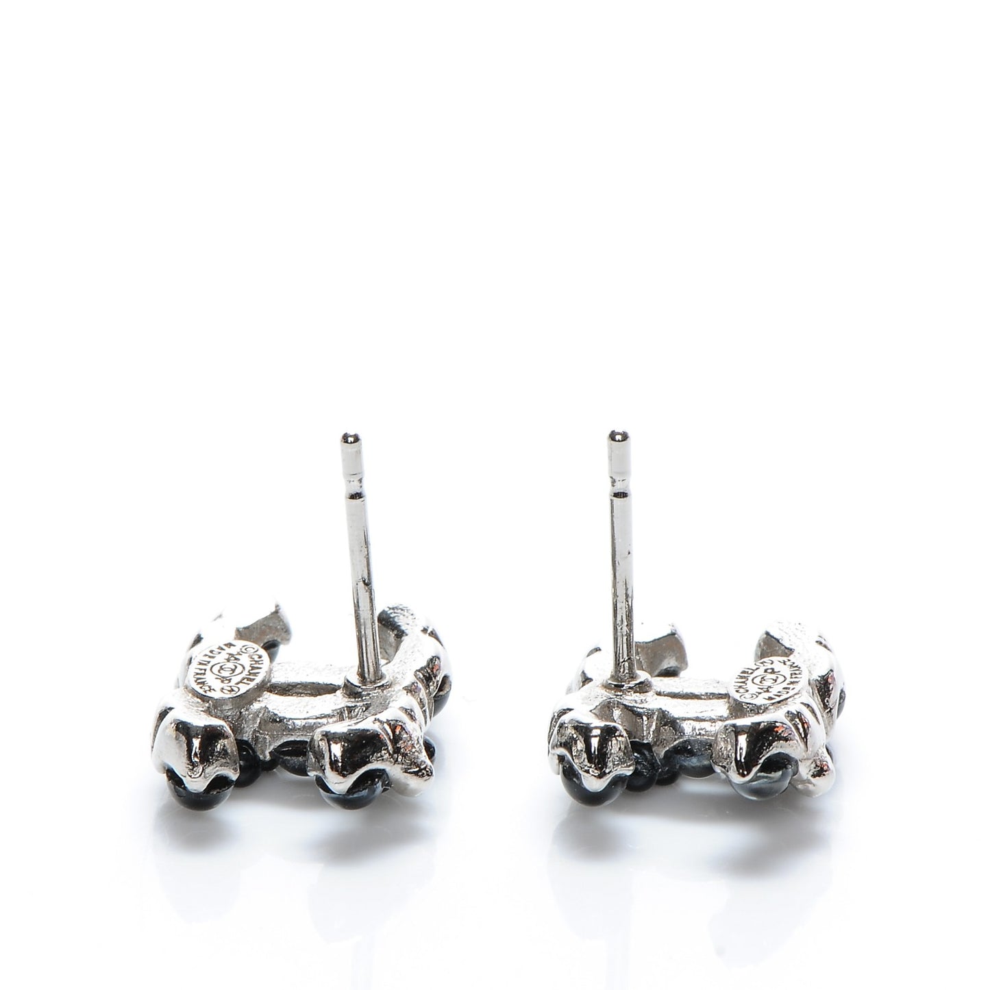 Pearl CC Earrings Black Silver