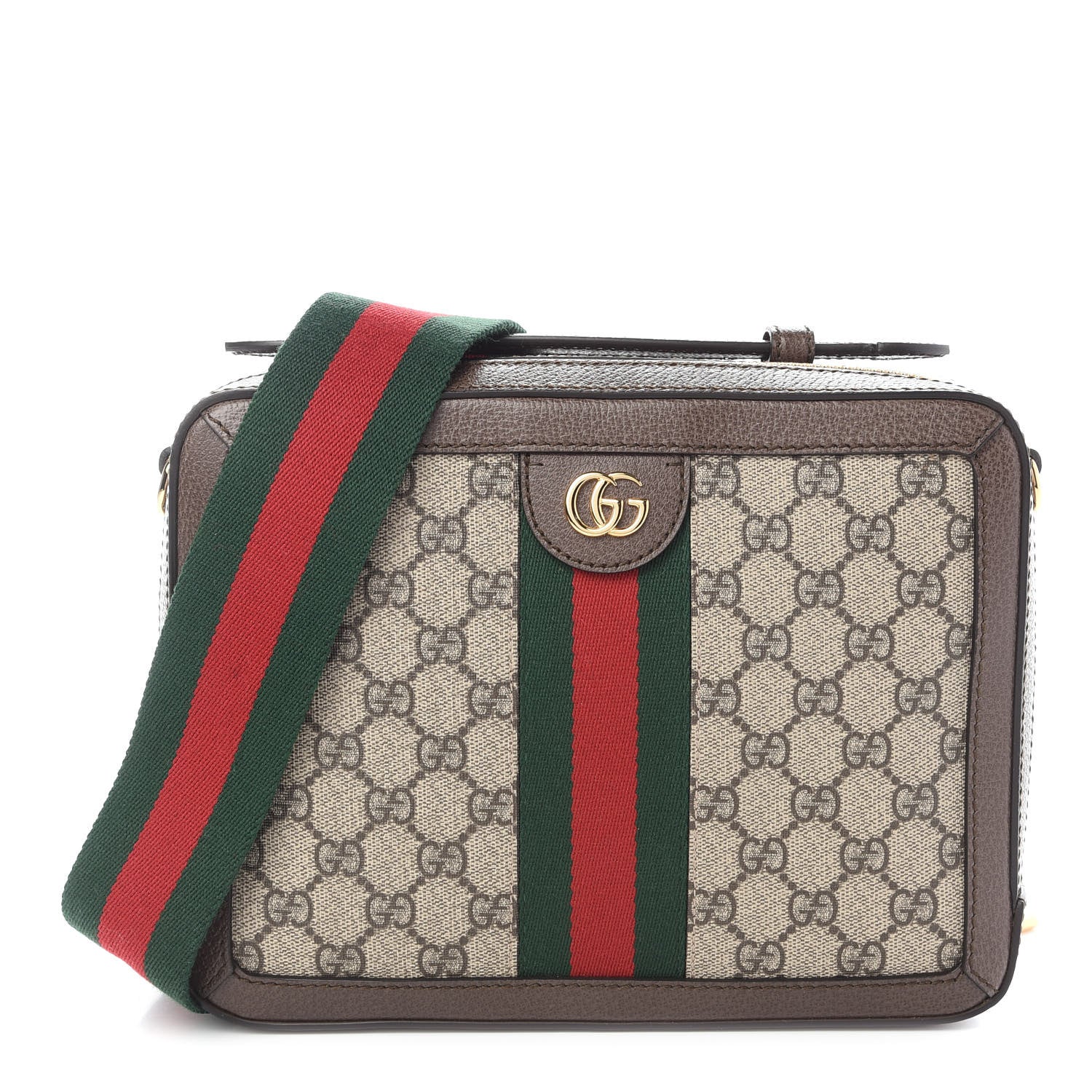 Gucci GG Supreme Monogram Web Small Ophidia Top Handle Shoulder Bag Brown 1 of 10