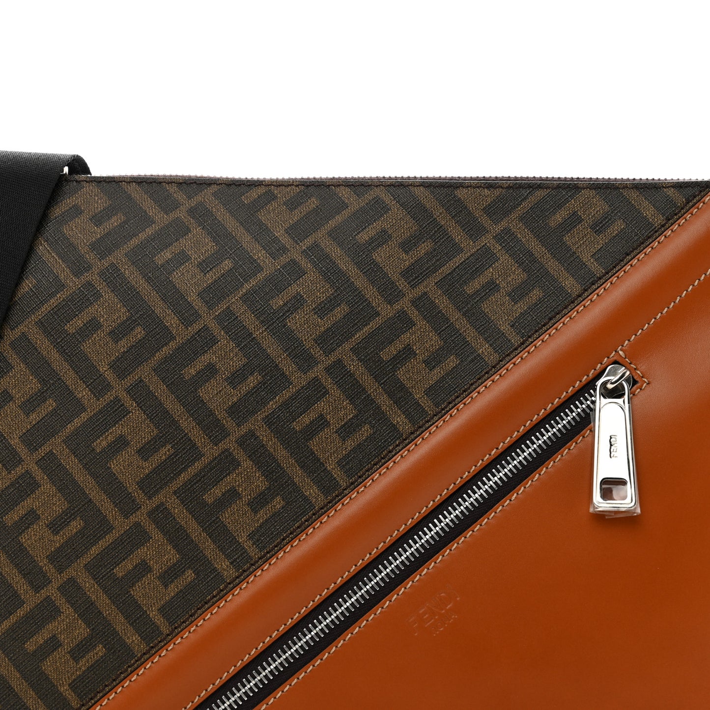 Glazed Fabric Vitello King FF 1974 Diagonal Medium East West Messenger Tobacco Moro Cuoio
