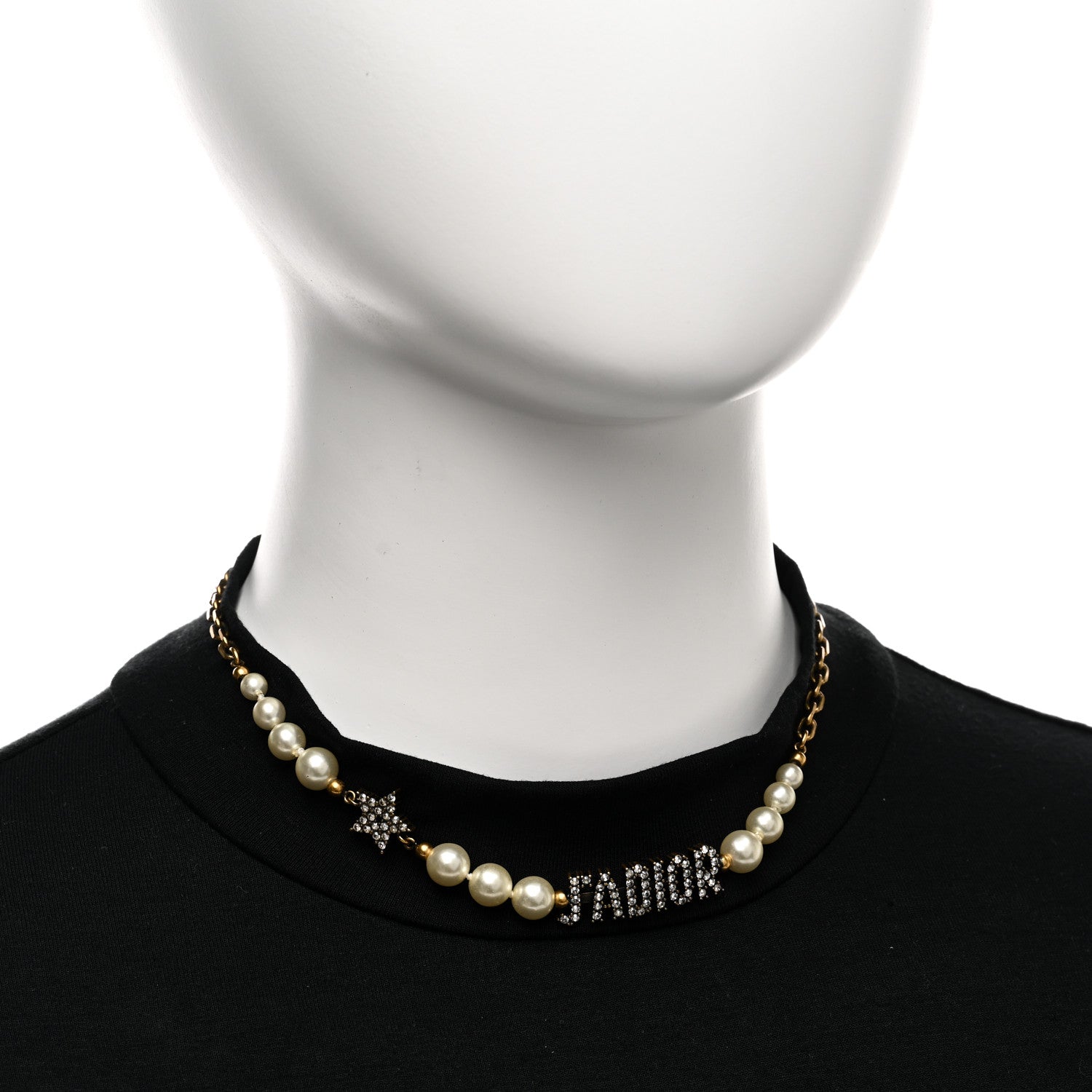 Christian Dior Metal Pearl Crystal J'Adior Choker Necklace Antique Gold 2 of 5