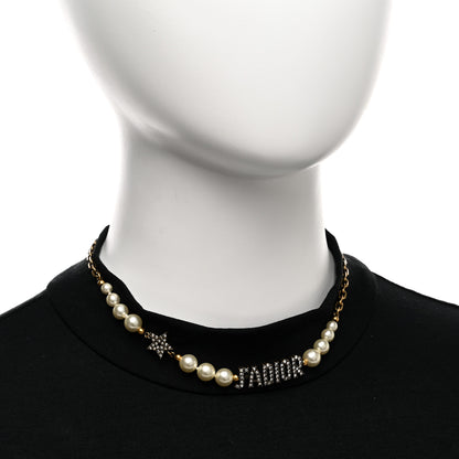 Christian Dior Metal Pearl Crystal J'Adior Choker Necklace Antique Gold 2 of 5