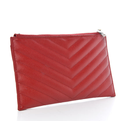 Saint Laurent Grain De Poudre Chevron Monogram Bill Pouch Rouge Eros 3 of 11