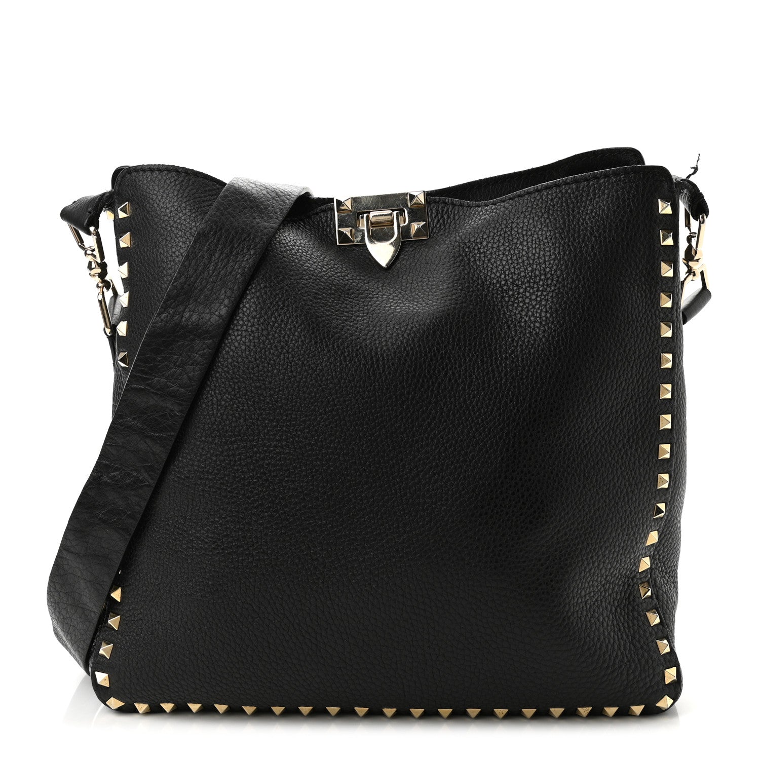 Valentino Garavani Pebbled Calfskin Large Rockstud Flip-Lock Messenger Bag Black 1 of 10