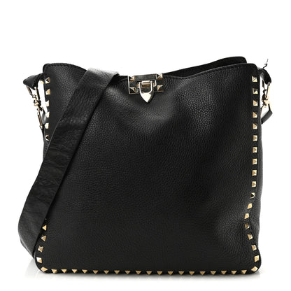 Valentino Garavani Pebbled Calfskin Large Rockstud Flip-Lock Messenger Bag Black 1 of 10