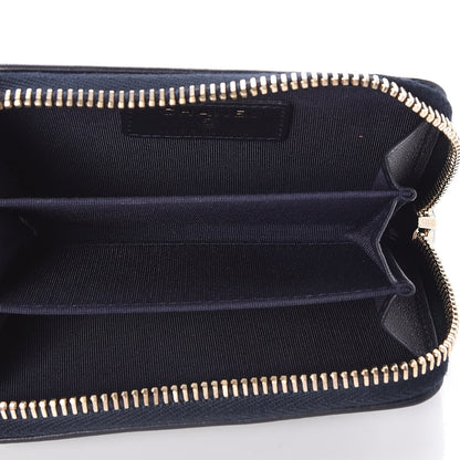 Chanel Lambskin Studded Zip Around Coin Purse Wallet Dark Navy 5 of 8