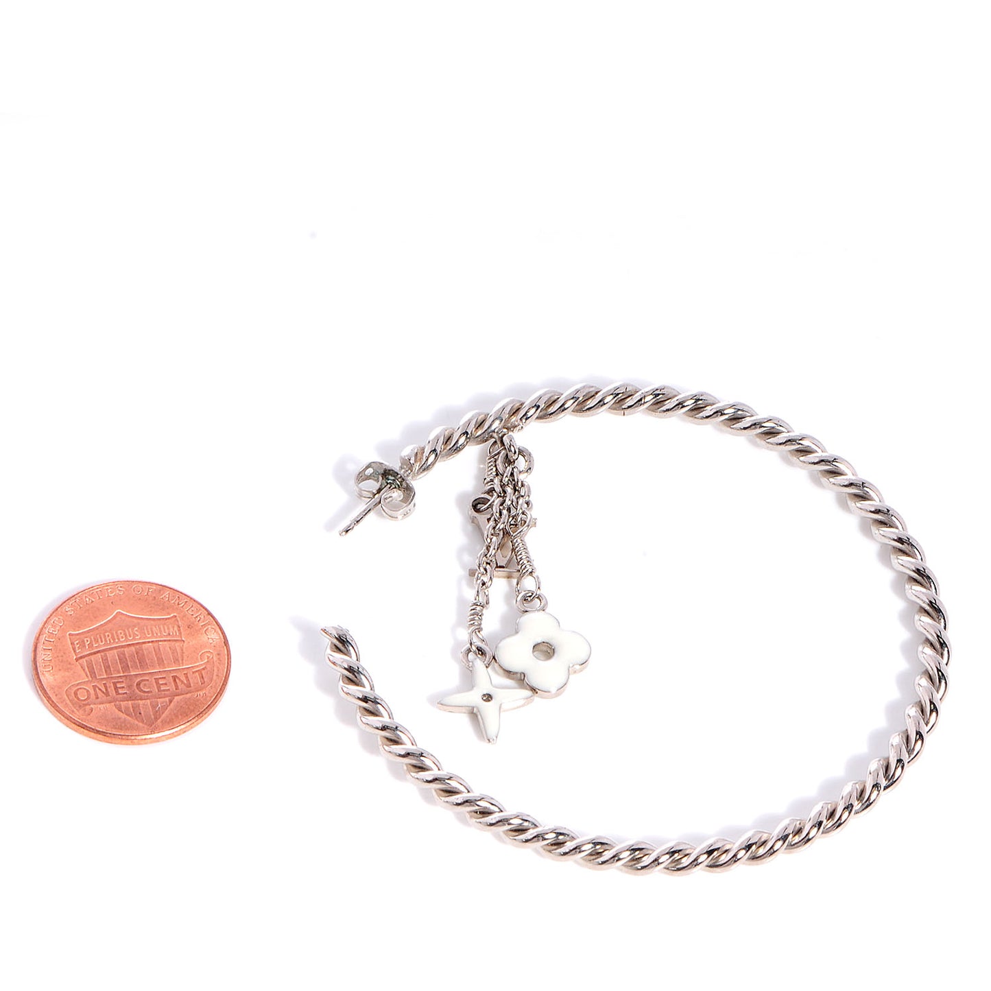 Sweet Monogram Creole Hoop Earrings White