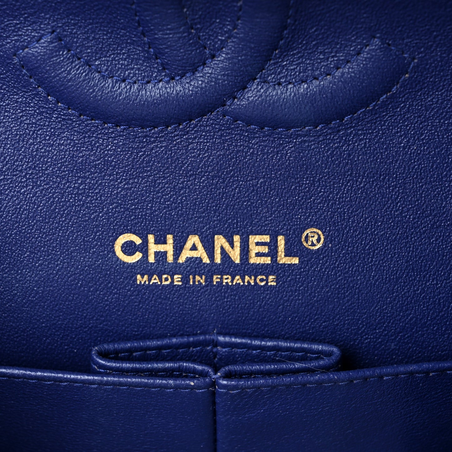 Lambskin Chevron Quilted Medium Double Flap Blue