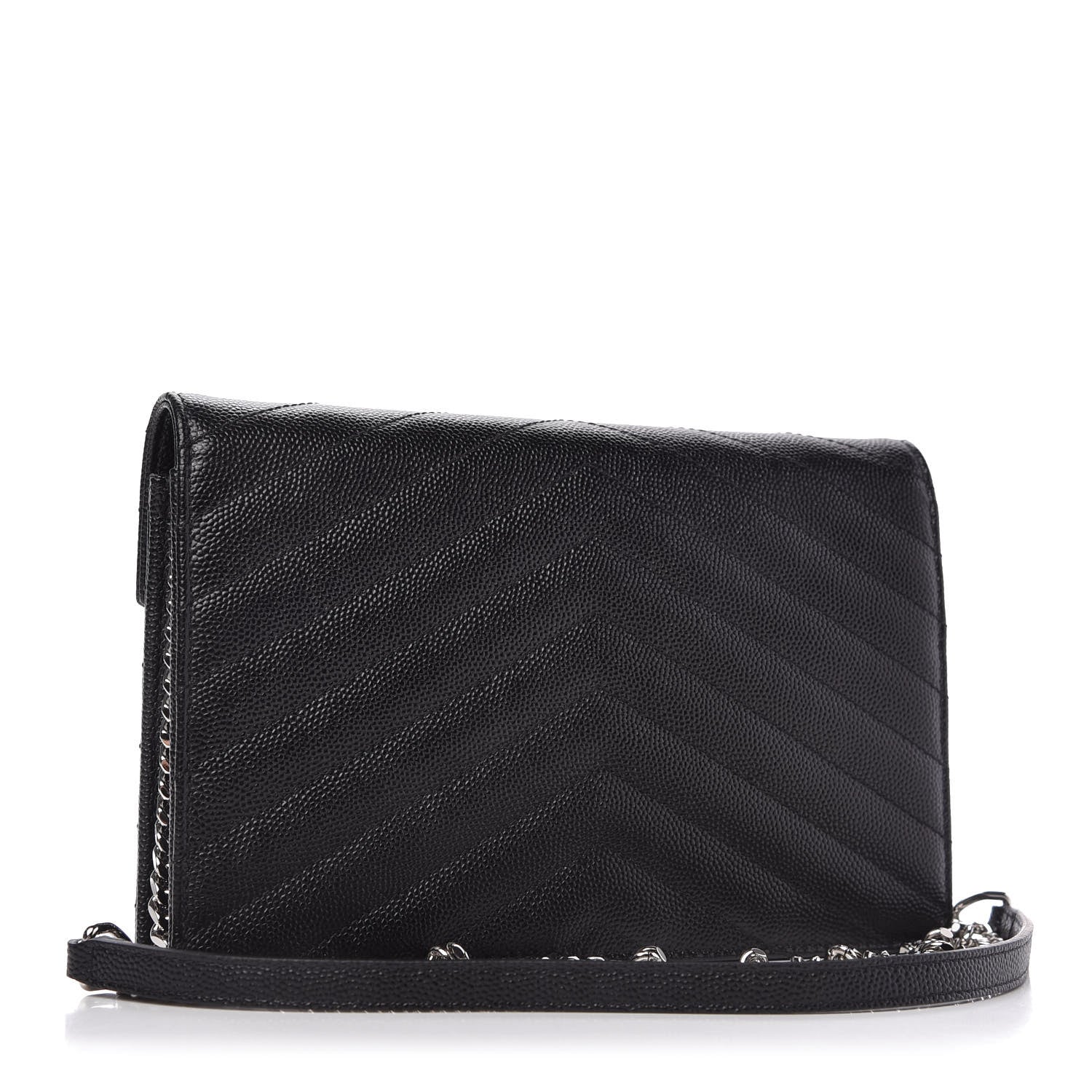 Saint Laurent Grain De Poudre Matelasse Chevron Monogram Envelope Chain Wallet Black 3 of 11