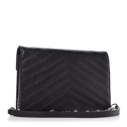Saint Laurent Grain De Poudre Matelasse Chevron Monogram Envelope Chain Wallet Black 3 of 11