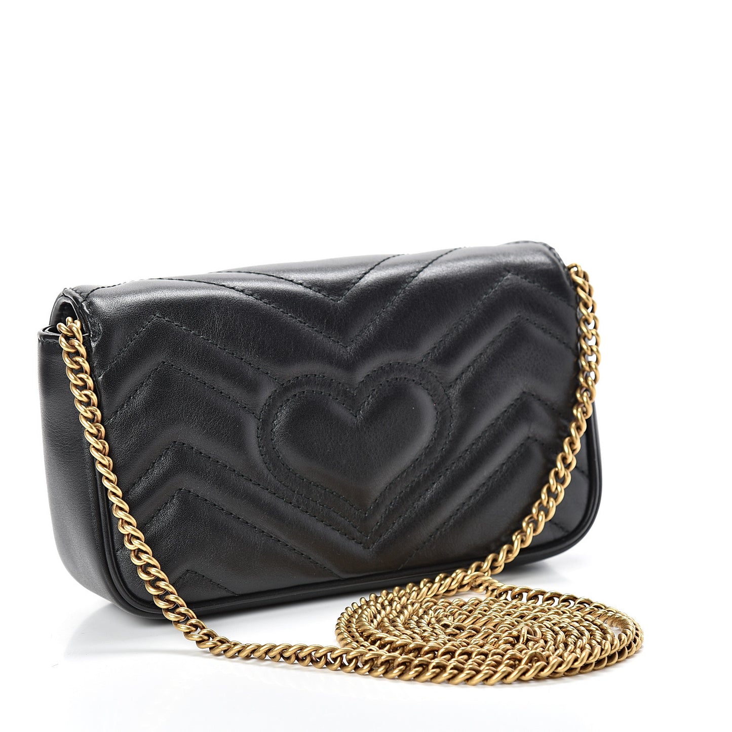 Calfskin Matelasse Super Mini GG Marmont Shoulder Bag Black