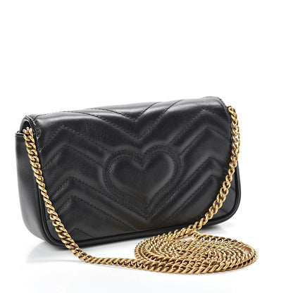 Gucci Calfskin Matelasse Super Mini GG Marmont Shoulder Bag Black 2 of 11