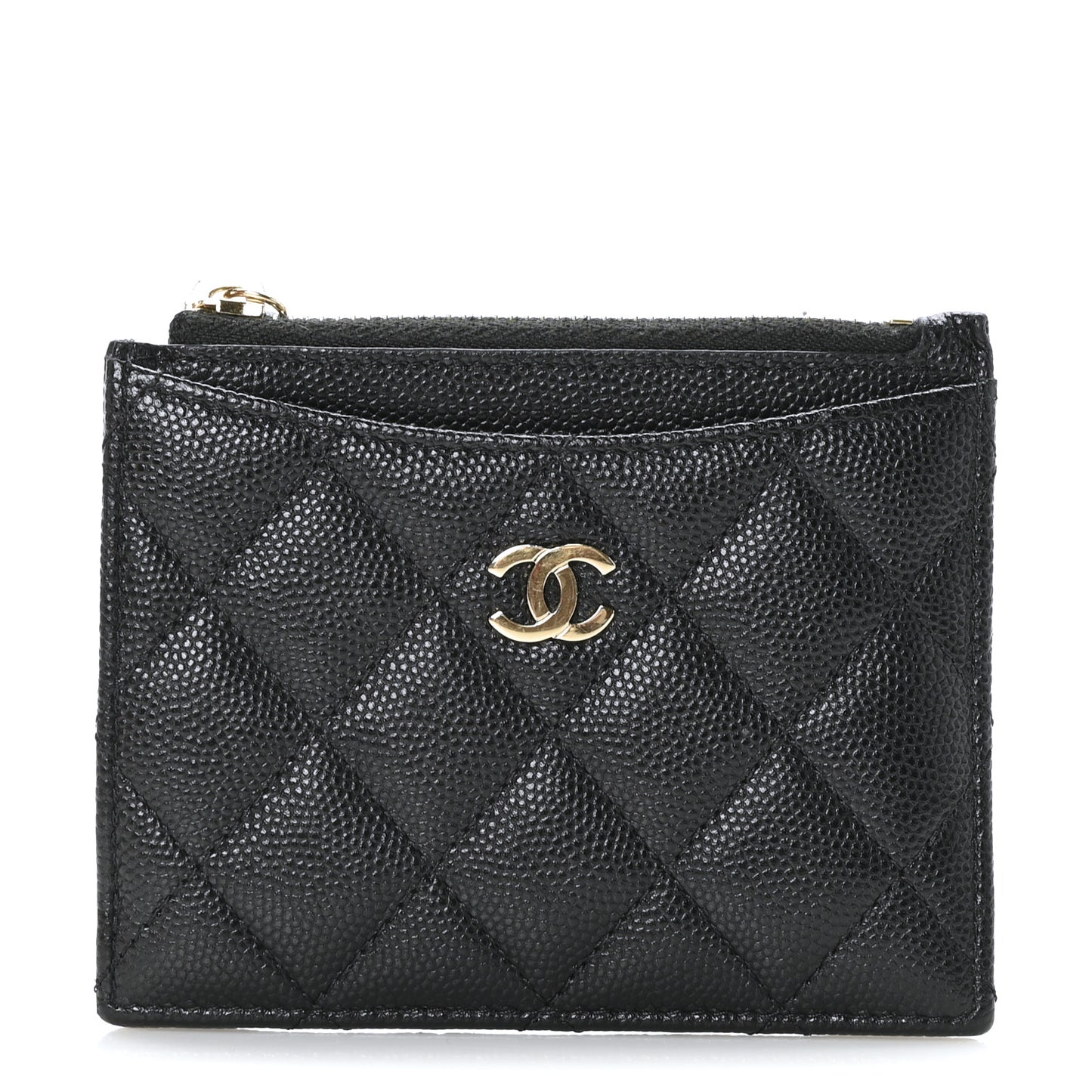 Iridescent Caviar Quilted CC Zip Card Holder Black